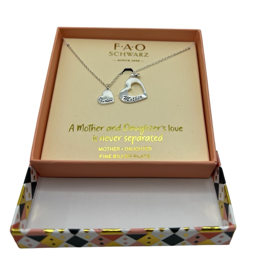 FAO Schwarz NWT - Mother & Daughter Silver Crystal Set Necklaces
